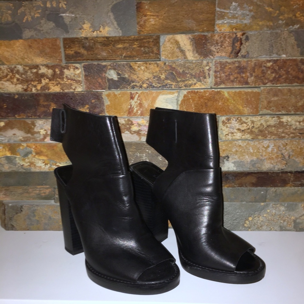 Leather High Heel Peep Toe Ankle Boot